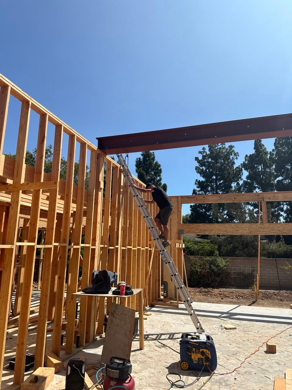 Beam set tied into platform frame.